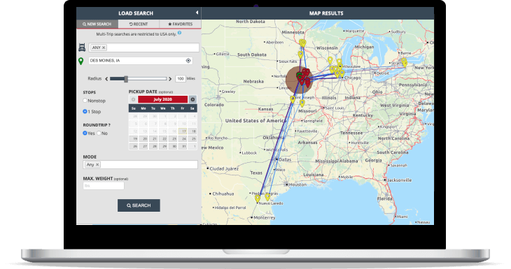 Preview of Truckstop Load Search with mapping.
