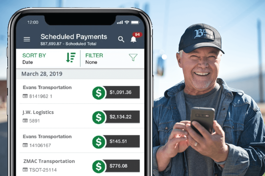 person with mobile device Truckstop Pay app screenshot