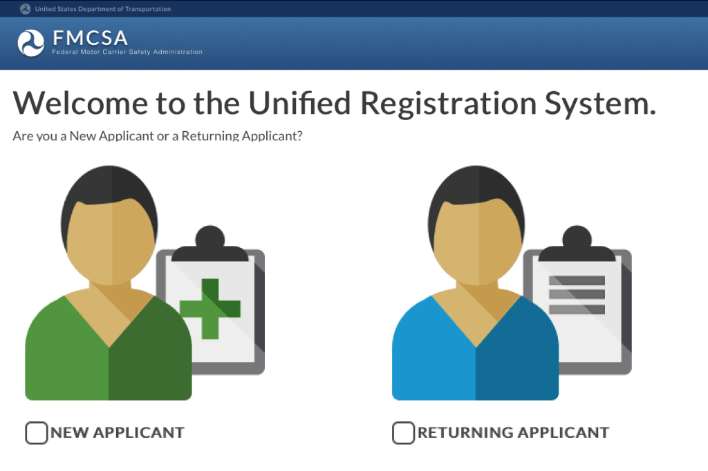 Screenshot of FMCSA unified registration system online.