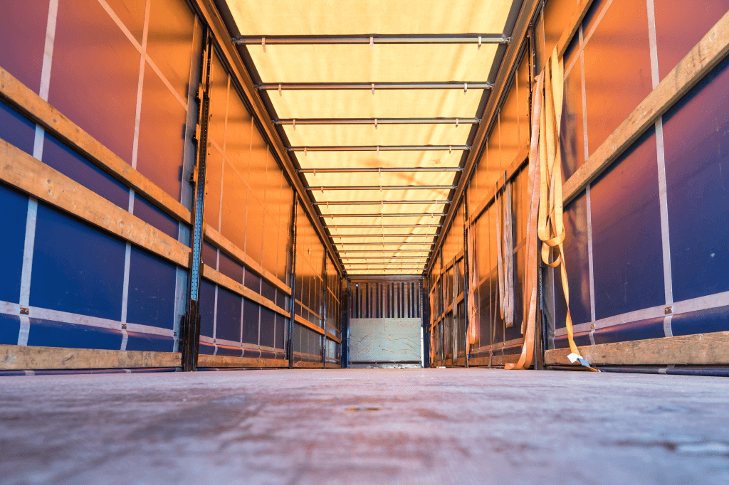 interior of dry-van trailer with straps stored