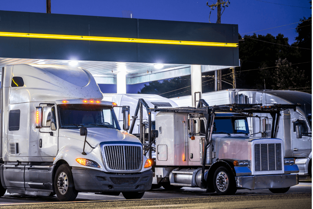 trucks parked idling at night