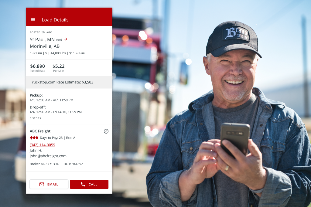 truck driver with mobile device Truckstop Go screenshot