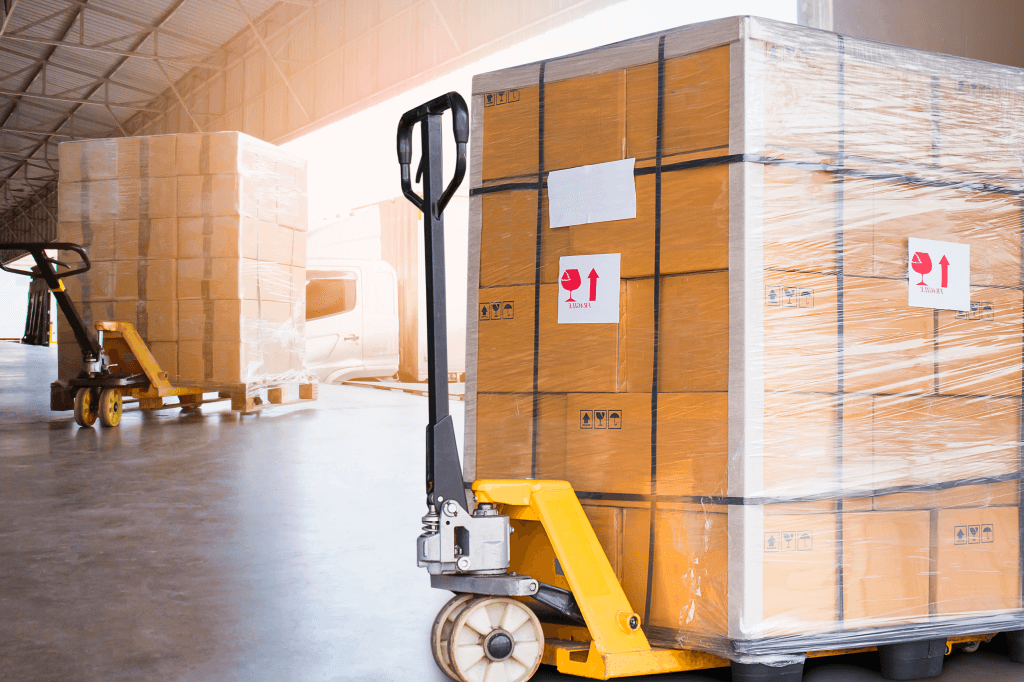 pallets of boxes waiting to be loaded