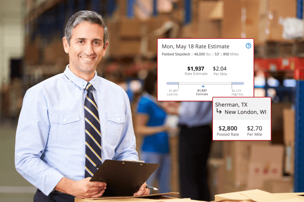 person with clipboard overlay of Truckstop Rate Insights