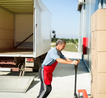 A box truck is loaded with cargo.