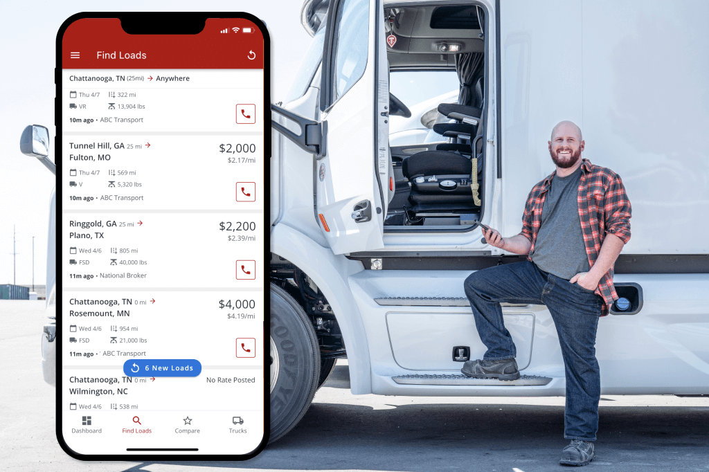 Truckstop.com Load Board screen capture person standing by truck