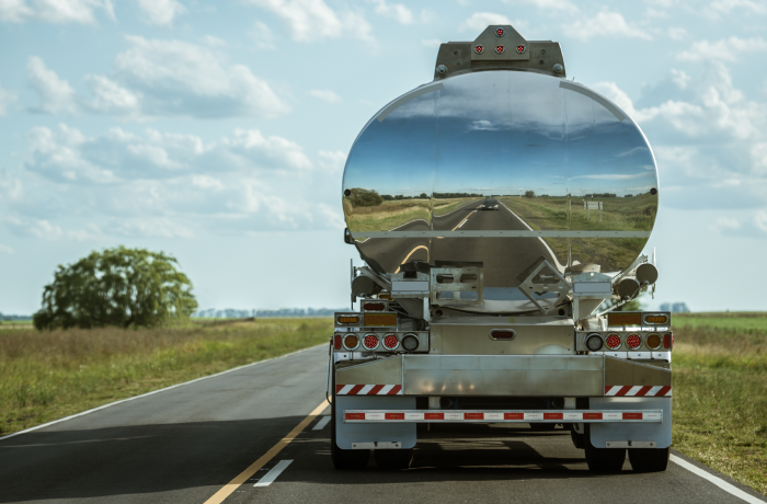 backside view of tanker truck on road