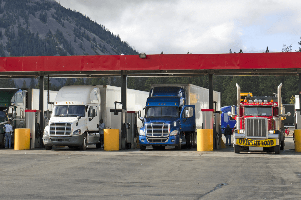 Trucks at fueling island.